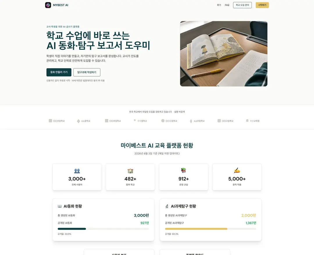 MYBEST AI — 교육 플랫폼 웹사이트 디자인 레퍼런스