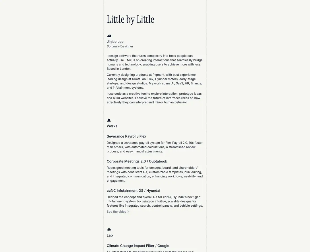 Jinjae — 기타 포트폴리오 웹사이트 디자인 레퍼런스