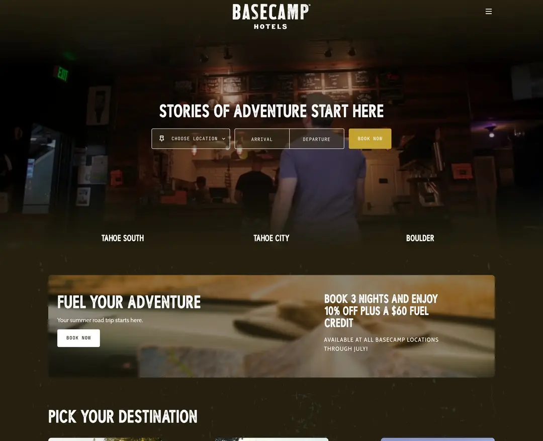 Basecamp Hotels — 여행/호텔 소개 웹사이트 디자인 레퍼런스