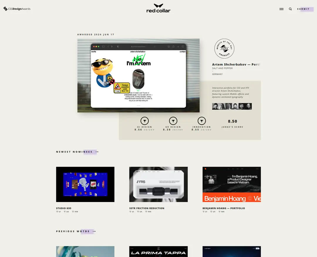 CSS Design Awards — IT/스타트업 플랫폼 웹사이트 디자인 레퍼런스
