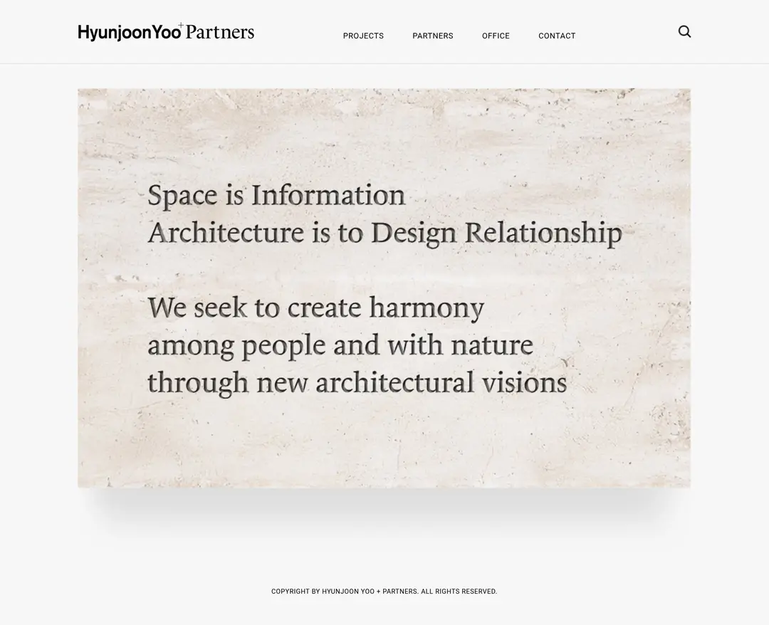 HYUNJOON YOO + PARTNERS — 인테리어/가구 포트폴리오 웹사이트 디자인 레퍼런스