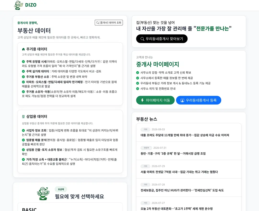 DIZO — 금융/부동산 플랫폼 웹사이트 디자인 레퍼런스