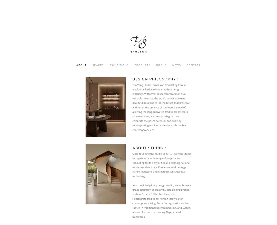 Teoyang Studio — 인테리어/가구 포트폴리오 웹사이트 디자인 레퍼런스