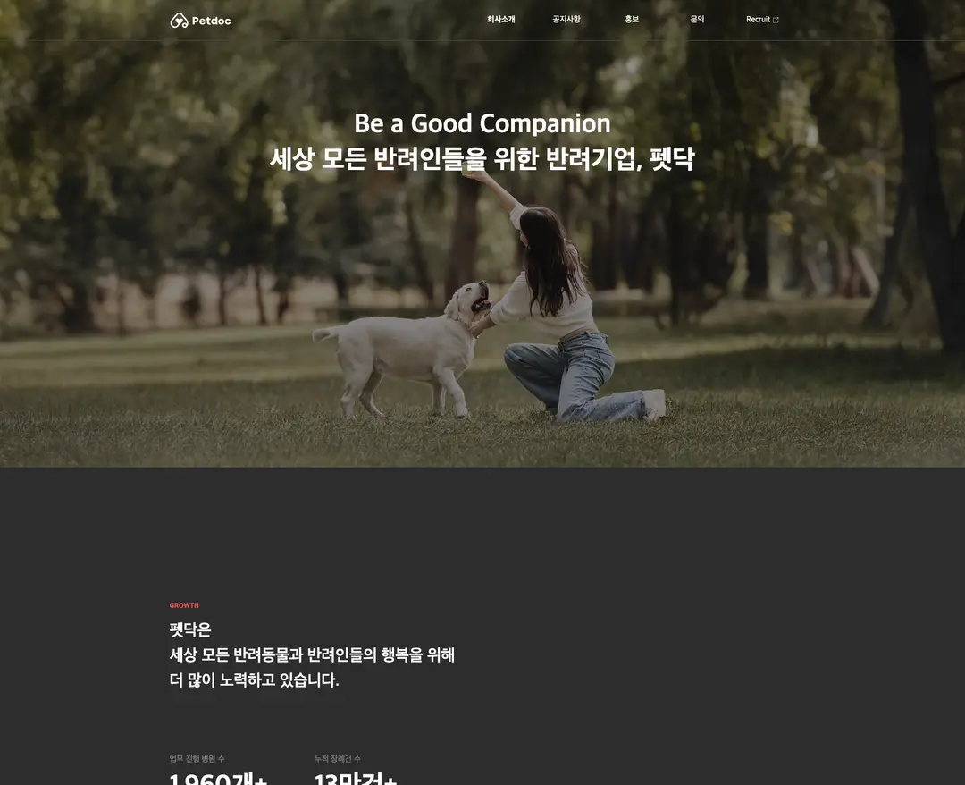 펫닥 — 반려동물 소개 웹사이트 디자인 레퍼런스