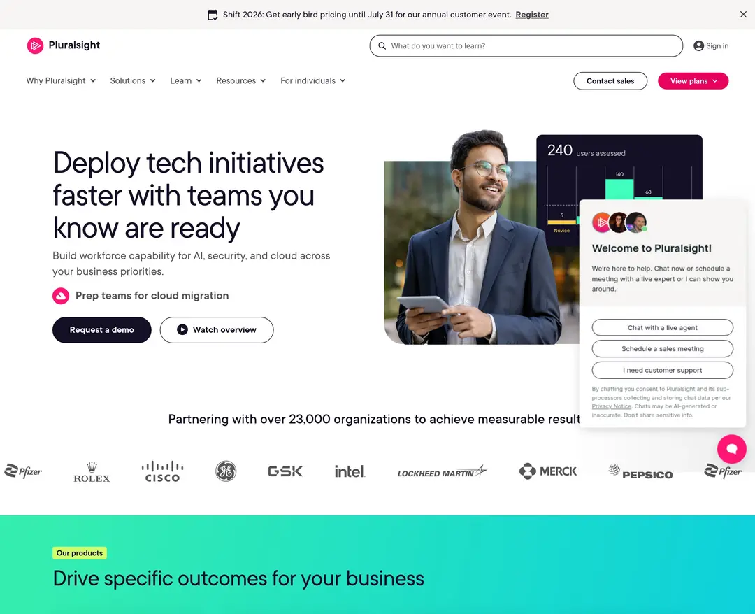 Pluralsight — 교육 플랫폼 웹사이트 디자인 레퍼런스