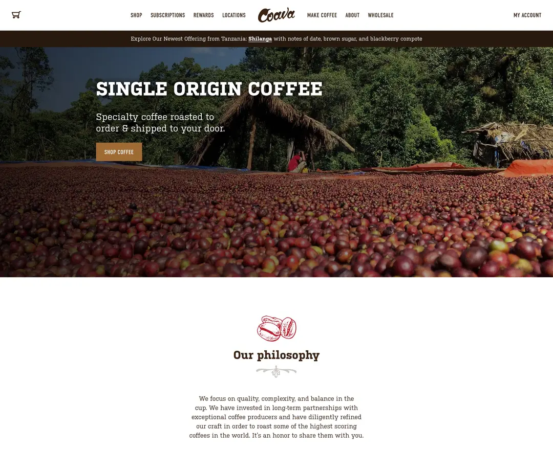 Coava Coffee Roasters — 카페/음식 쇼핑몰 웹사이트 디자인 레퍼런스