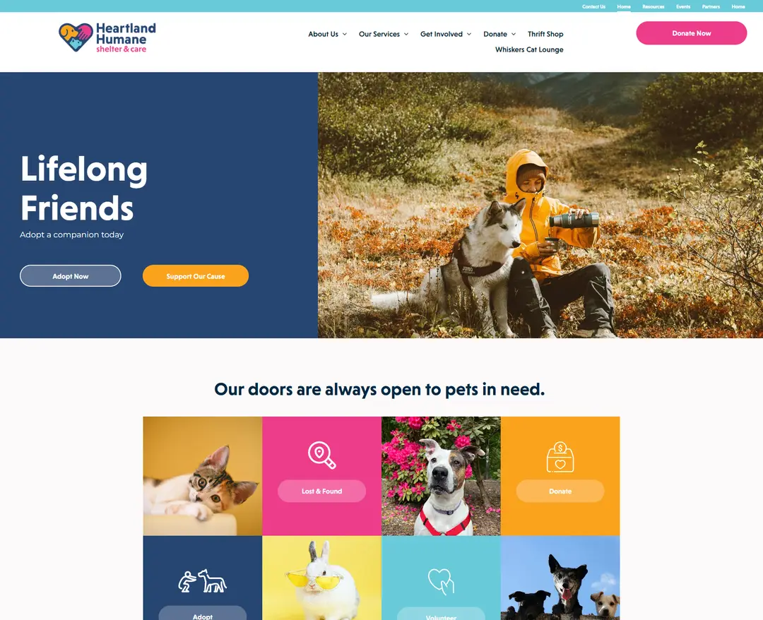 Heartland Humane Society — 반려동물 소개 웹사이트 디자인 레퍼런스