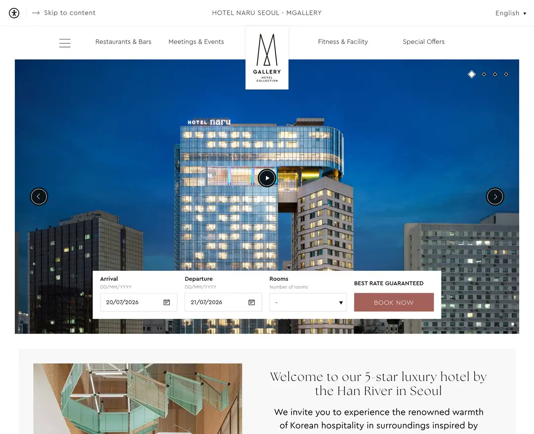 Hotel Naru Seoul — 여행/호텔 소개 웹사이트 디자인 레퍼런스
