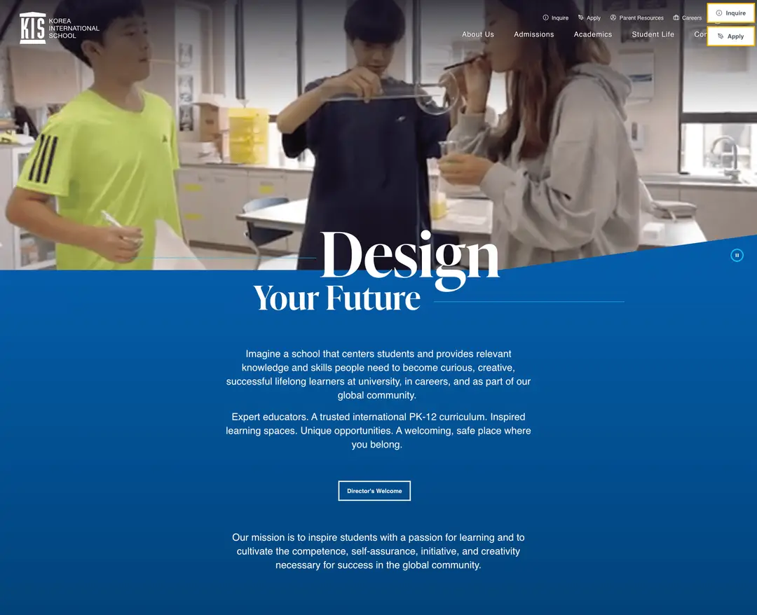 Korea International School — 교육 랜딩페이지 웹사이트 디자인 레퍼런스