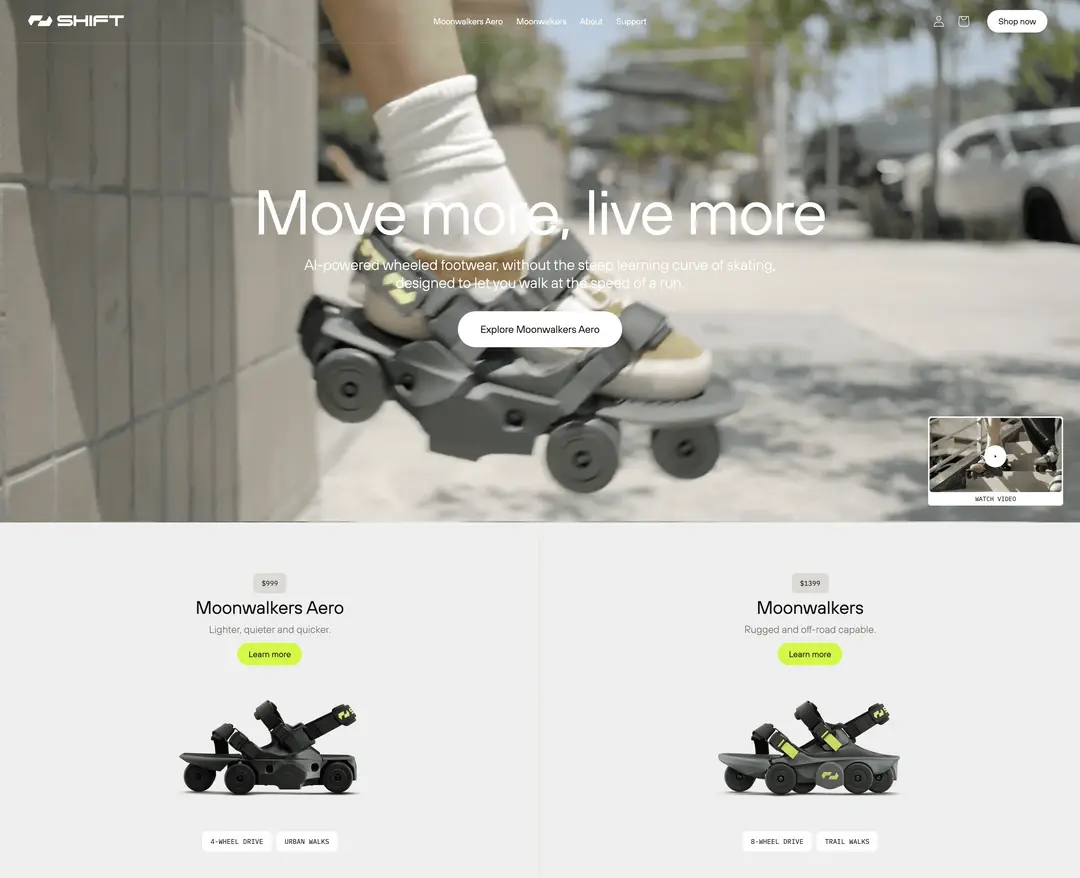 Shift Robotics — 기타 소개 웹사이트 디자인 레퍼런스