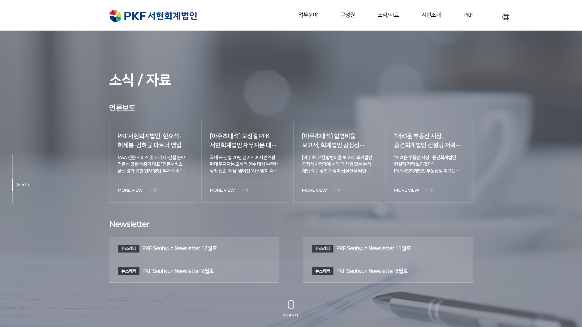 PKF 서현회계법인 — 법률/세무 소개 웹사이트 디자인 레퍼런스 스크린샷 3