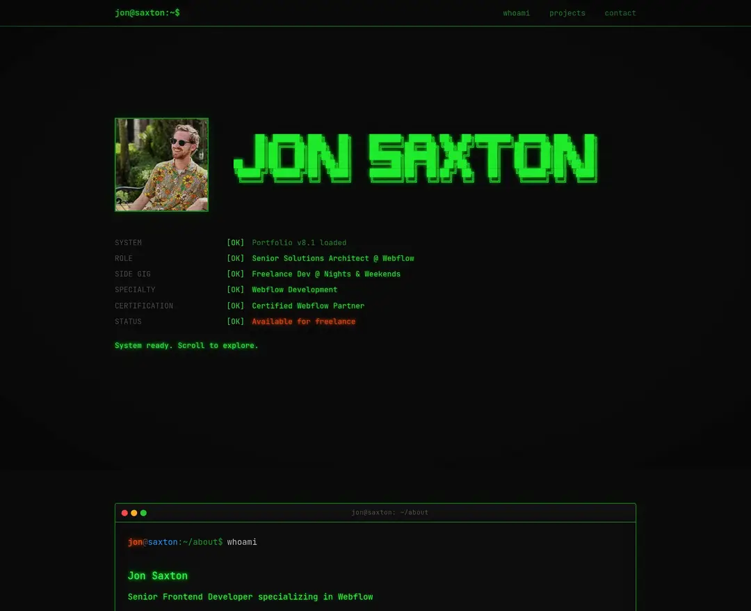 Jon Saxton — 기타 포트폴리오 웹사이트 디자인 레퍼런스