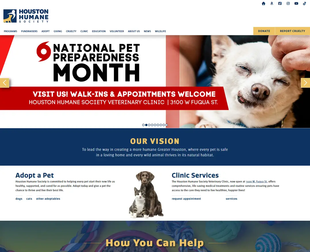 Houston Humane Society — 반려동물 소개 웹사이트 디자인 레퍼런스