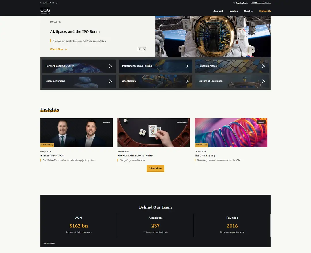 GQG Partners — 금융/부동산 소개 웹사이트 디자인 레퍼런스
