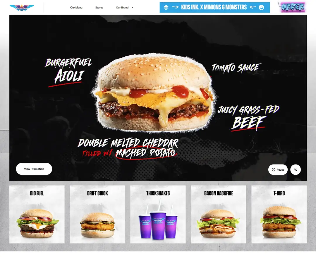 BurgerFuel — 카페/음식 소개 웹사이트 디자인 레퍼런스