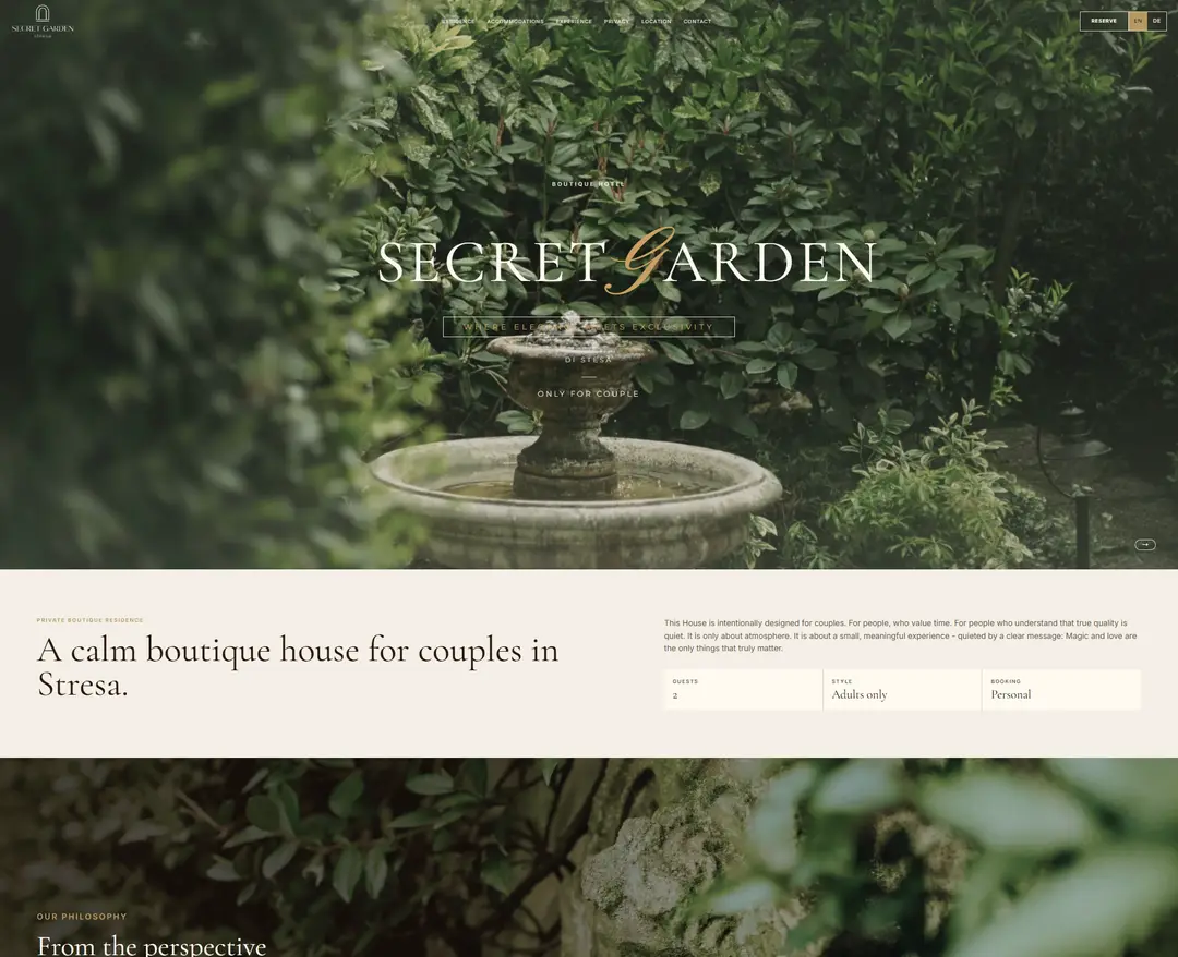 Secret Garden Stresa — 여행/호텔 랜딩페이지 웹사이트 디자인 레퍼런스