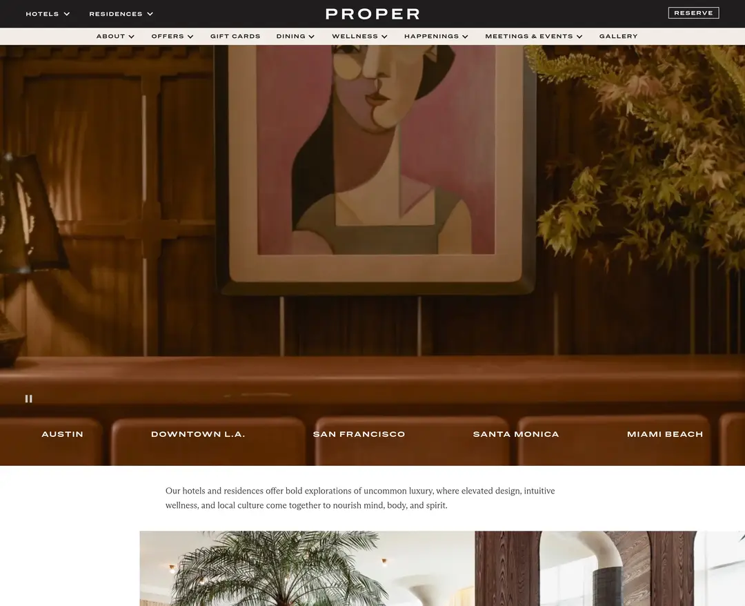 Proper Hotels & Residences — 여행/호텔 소개 웹사이트 디자인 레퍼런스