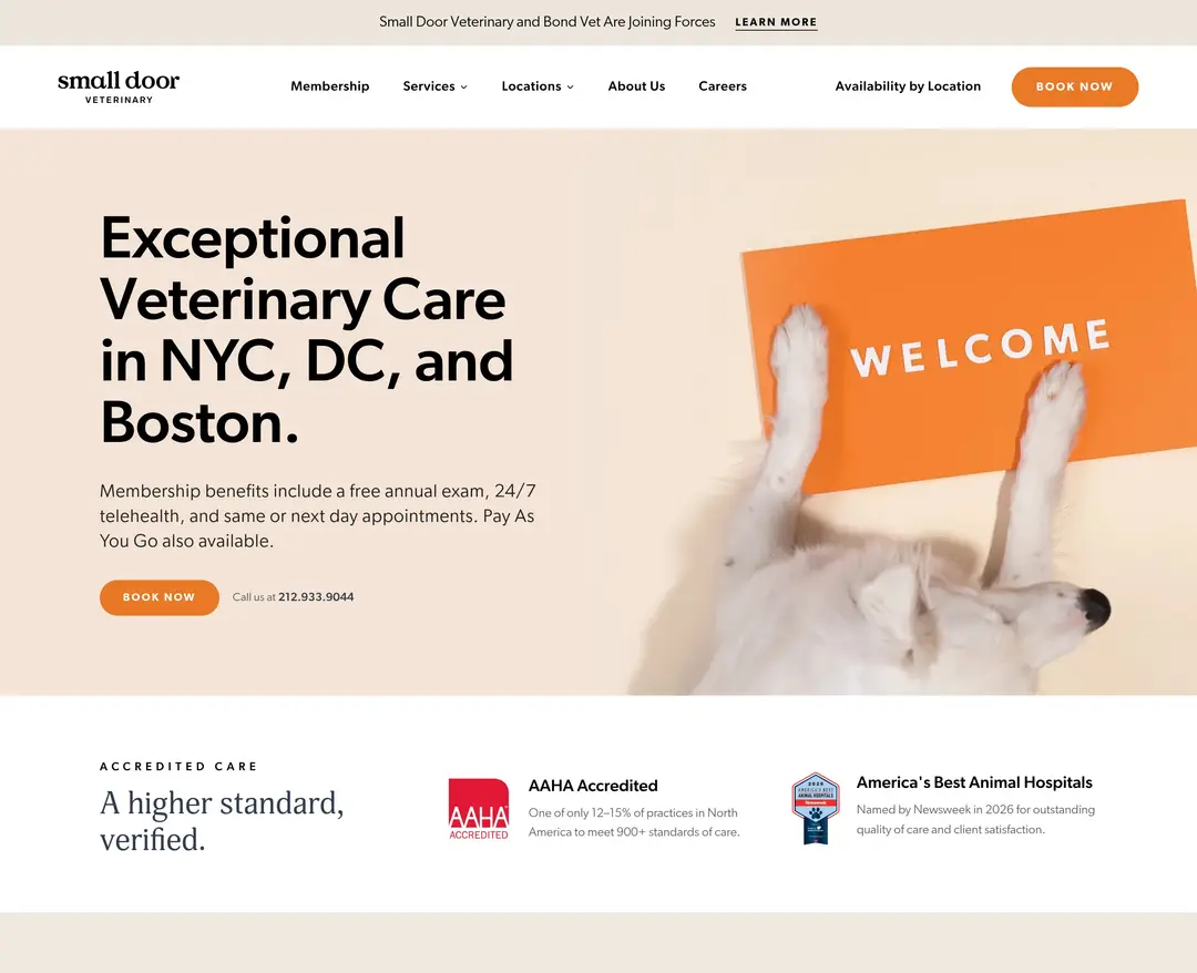 Small Door Veterinary — 반려동물 소개 웹사이트 디자인 레퍼런스