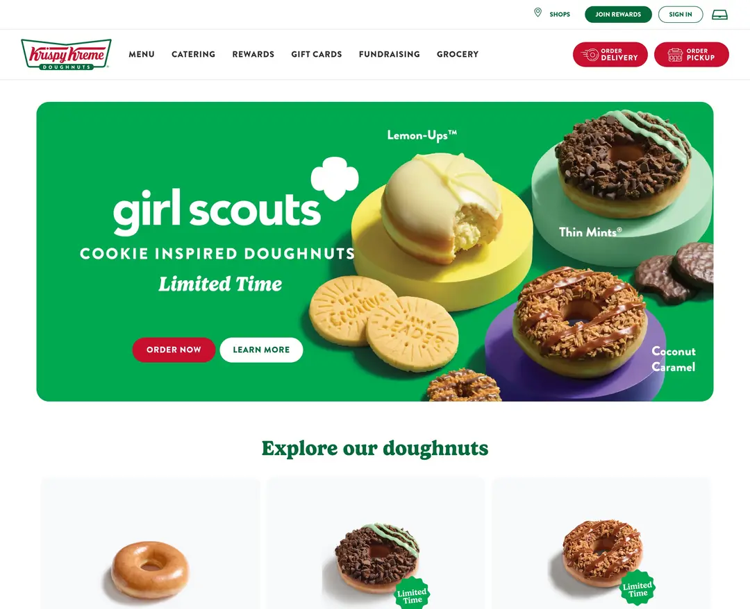 Krispy Kreme — 카페/음식 쇼핑몰 웹사이트 디자인 레퍼런스