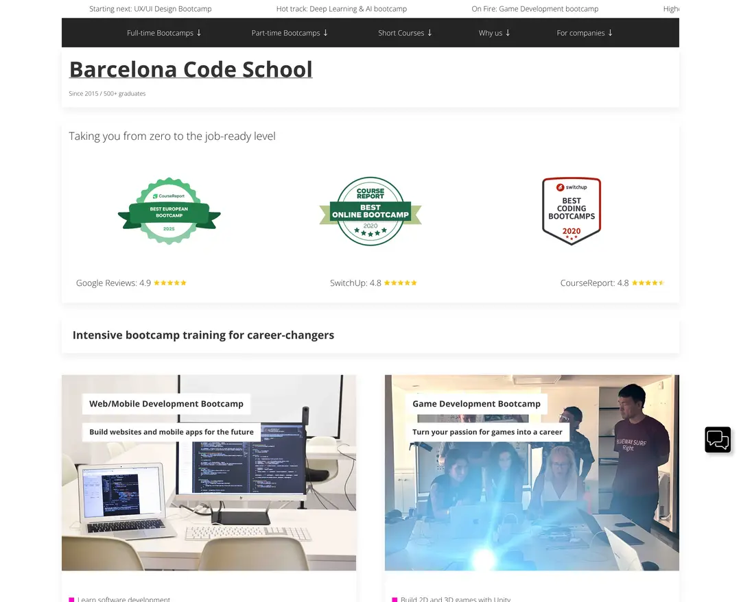 Barcelona Code School — 교육 소개 웹사이트 디자인 레퍼런스