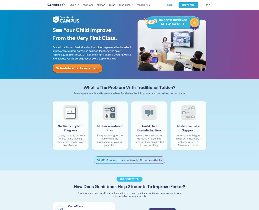 Geniebook — 교육 플랫폼 웹사이트 디자인 레퍼런스