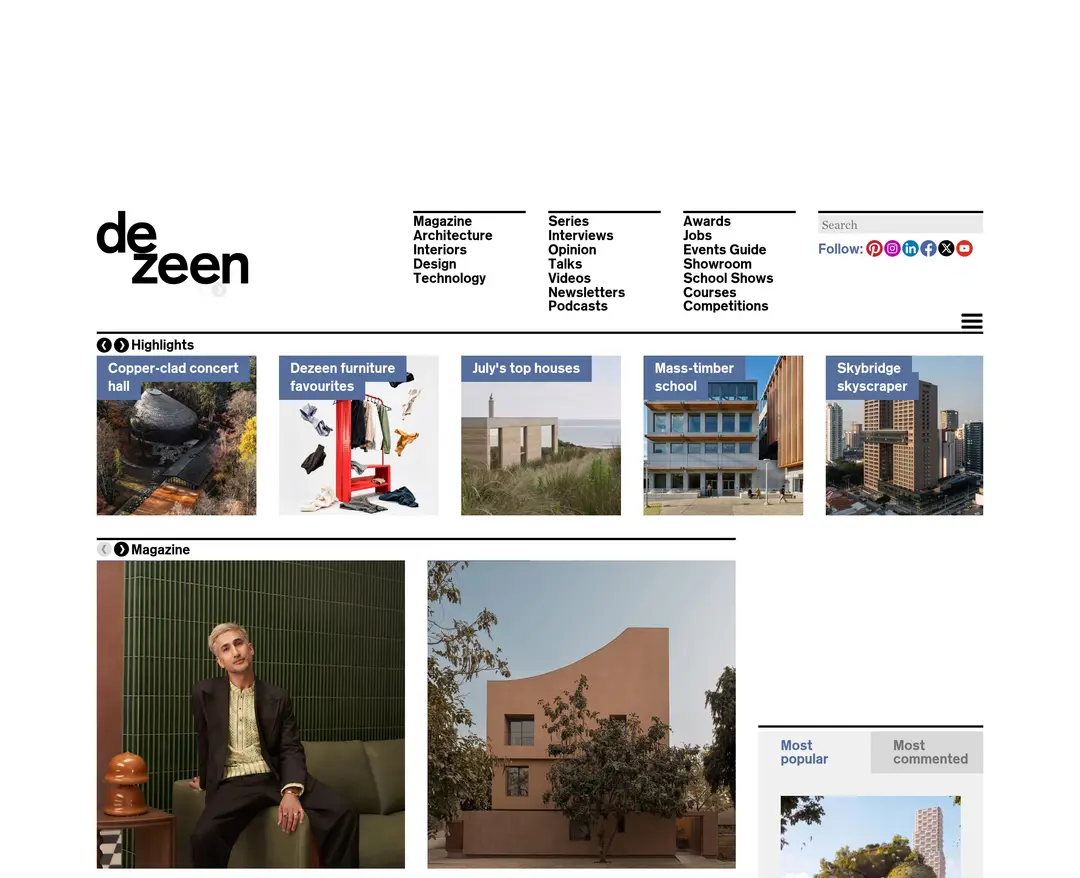 Dezeen — 인테리어/가구 콘텐츠 웹사이트 디자인 레퍼런스