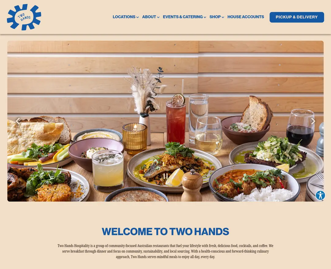 Two Hands Hospitality — 카페/음식 소개 웹사이트 디자인 레퍼런스