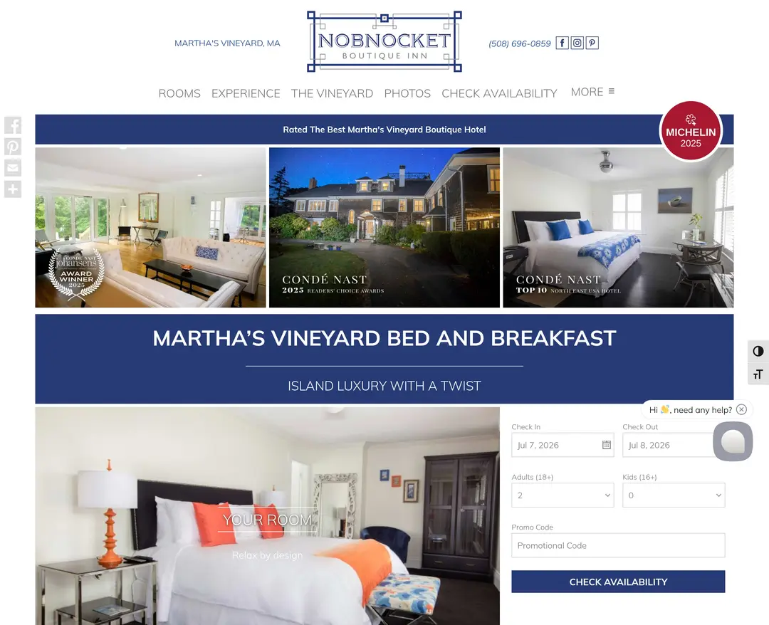 The Nobnocket Boutique Inn — 여행/호텔 소개 웹사이트 디자인 레퍼런스