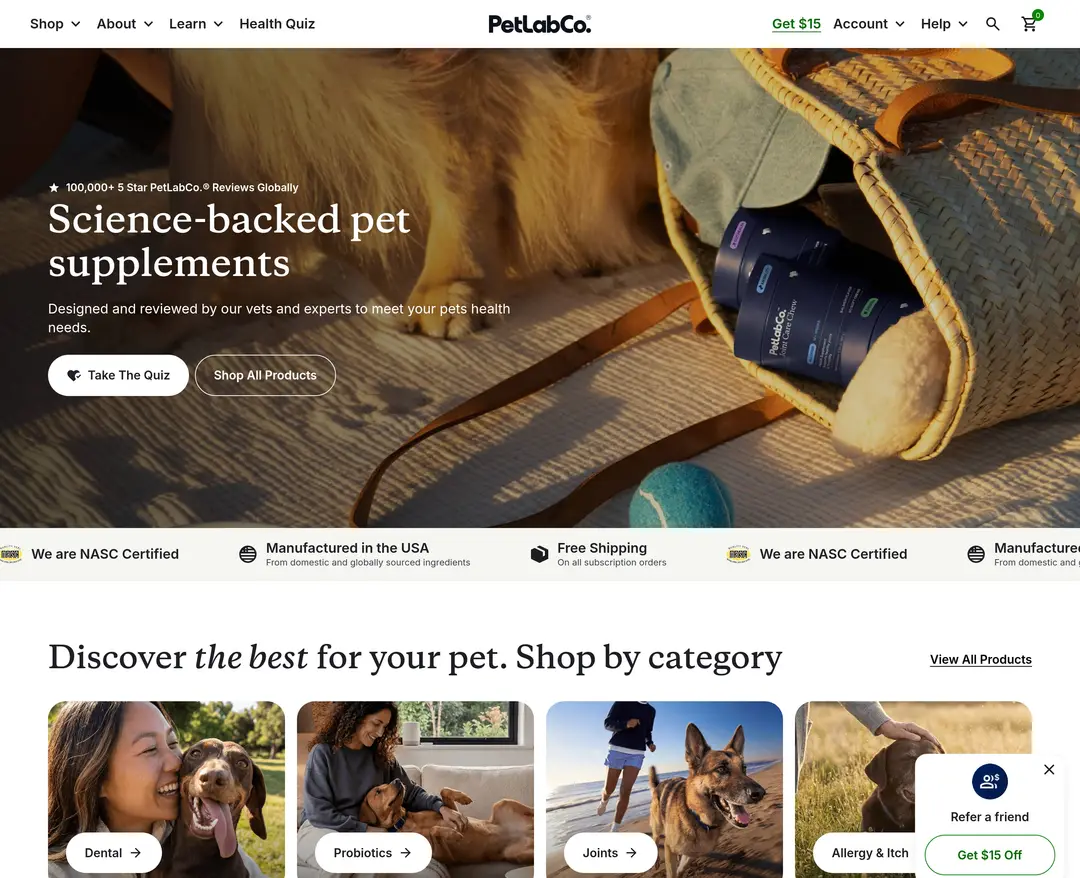 PetLabCo — 반려동물 쇼핑몰 웹사이트 디자인 레퍼런스