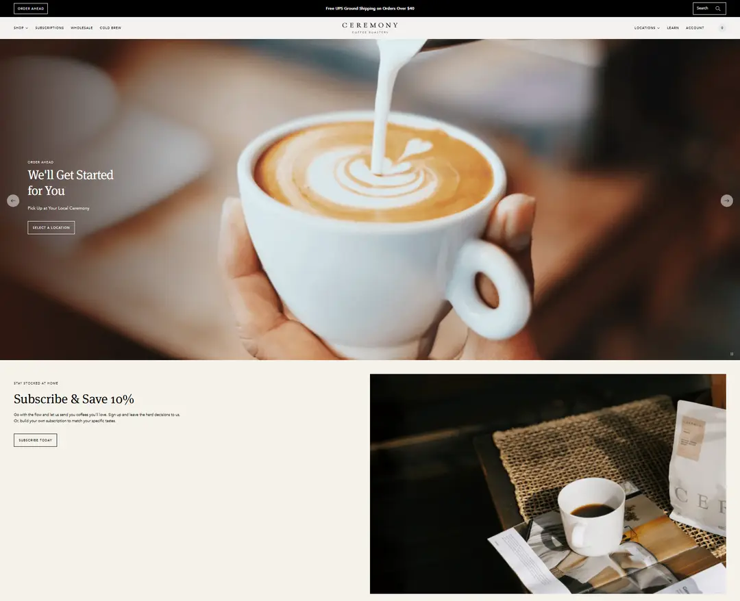 Ceremony Coffee Roaster — 카페/음식 쇼핑몰 웹사이트 디자인 레퍼런스