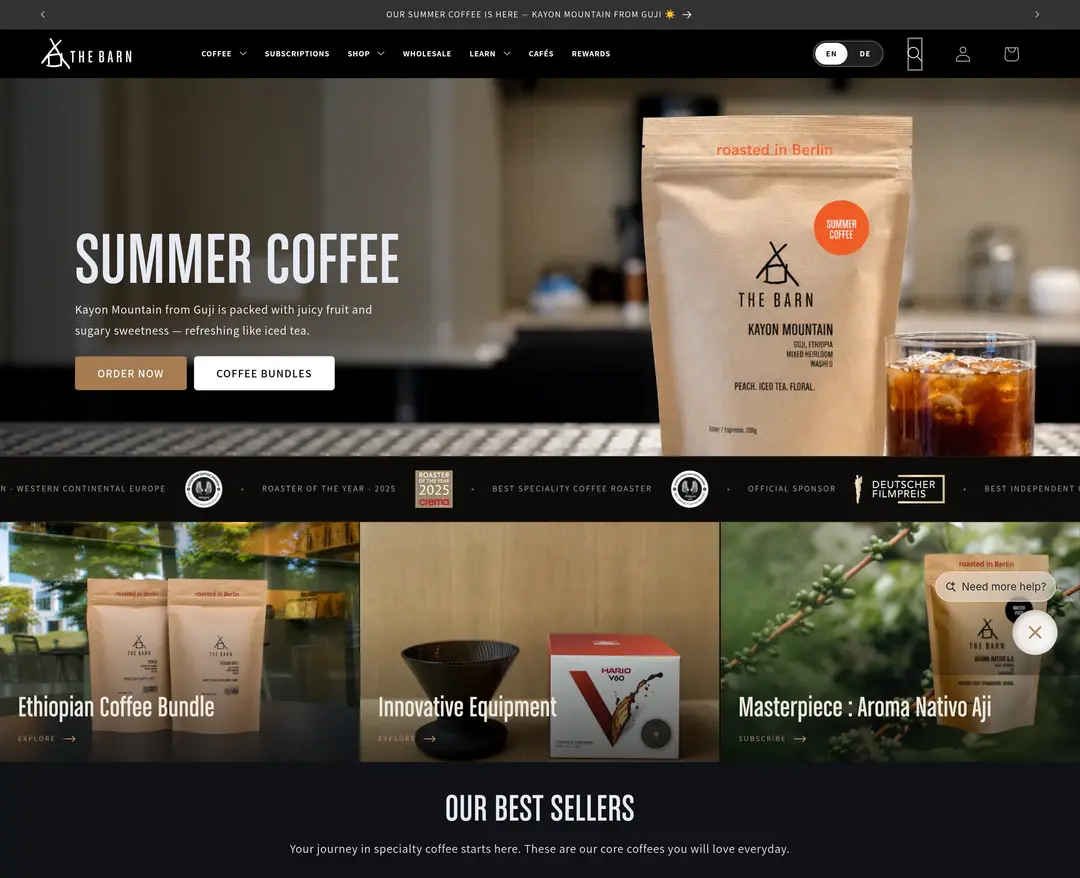 THE BARN Coffee Roasters — 카페/음식 쇼핑몰 웹사이트 디자인 레퍼런스