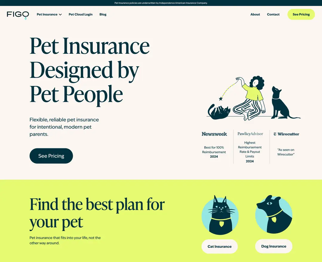 Figo Pet Insurance — 반려동물 소개 웹사이트 디자인 레퍼런스