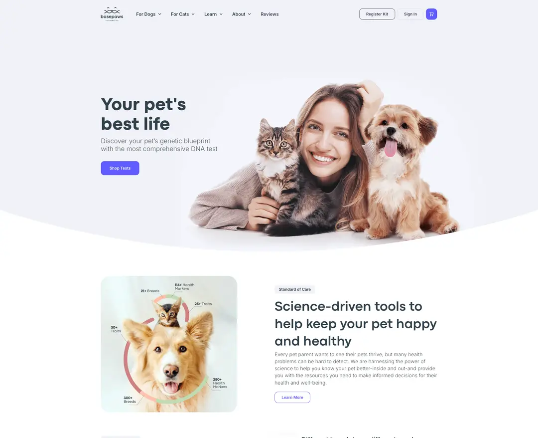 Basepaws — 반려동물 쇼핑몰 웹사이트 디자인 레퍼런스