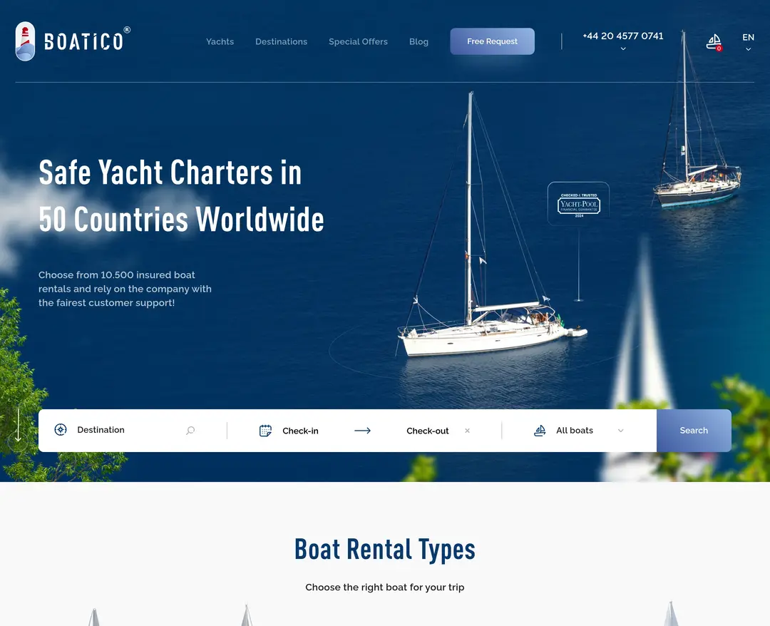 Boatico — 여행/호텔 쇼핑몰 웹사이트 디자인 레퍼런스