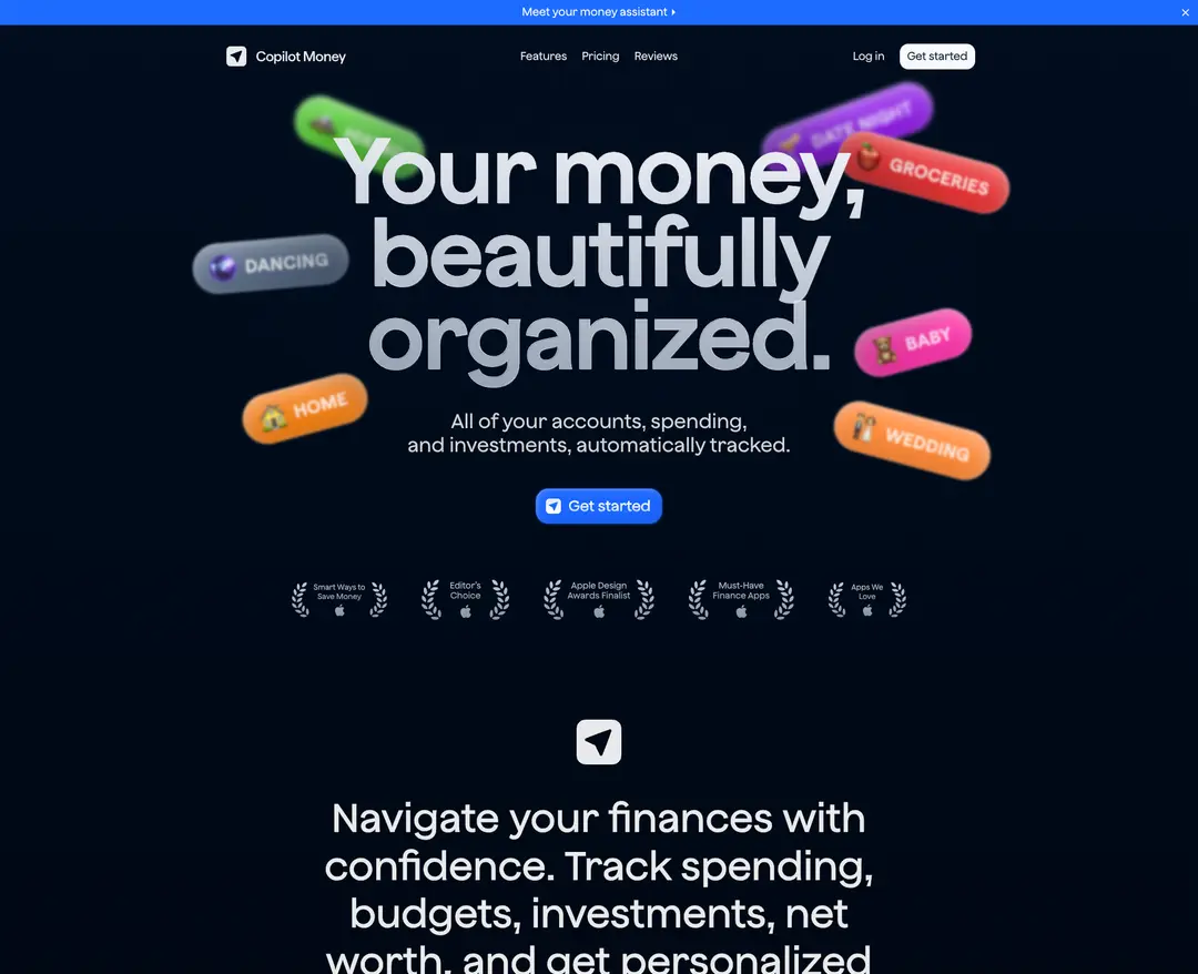 Copilot Money — 금융/부동산 플랫폼 웹사이트 디자인 레퍼런스