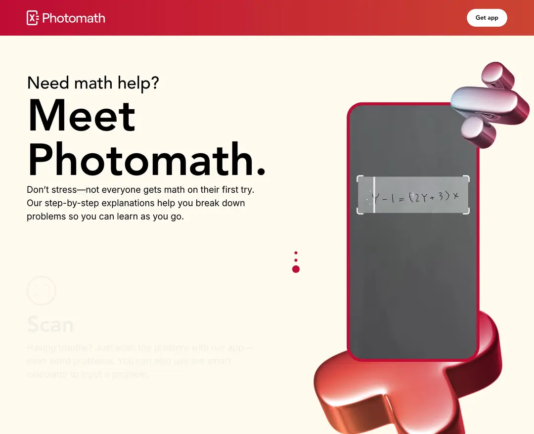 Photomath — 교육 플랫폼 웹사이트 디자인 레퍼런스
