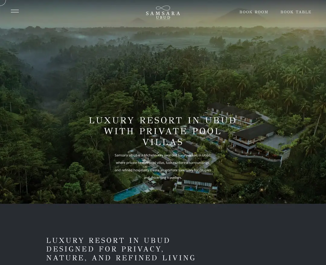 Samsara Ubud — 여행/호텔 소개 웹사이트 디자인 레퍼런스