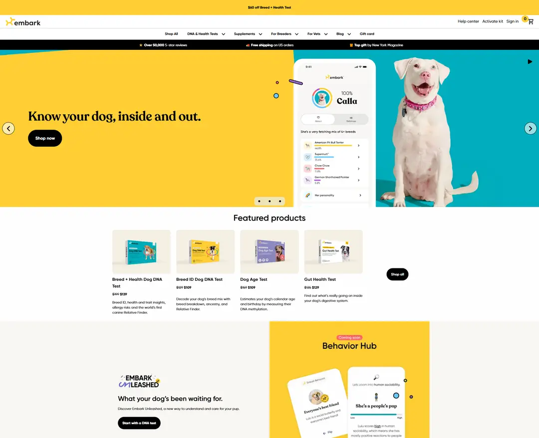 Embarkvet — 반려동물 쇼핑몰 웹사이트 디자인 레퍼런스