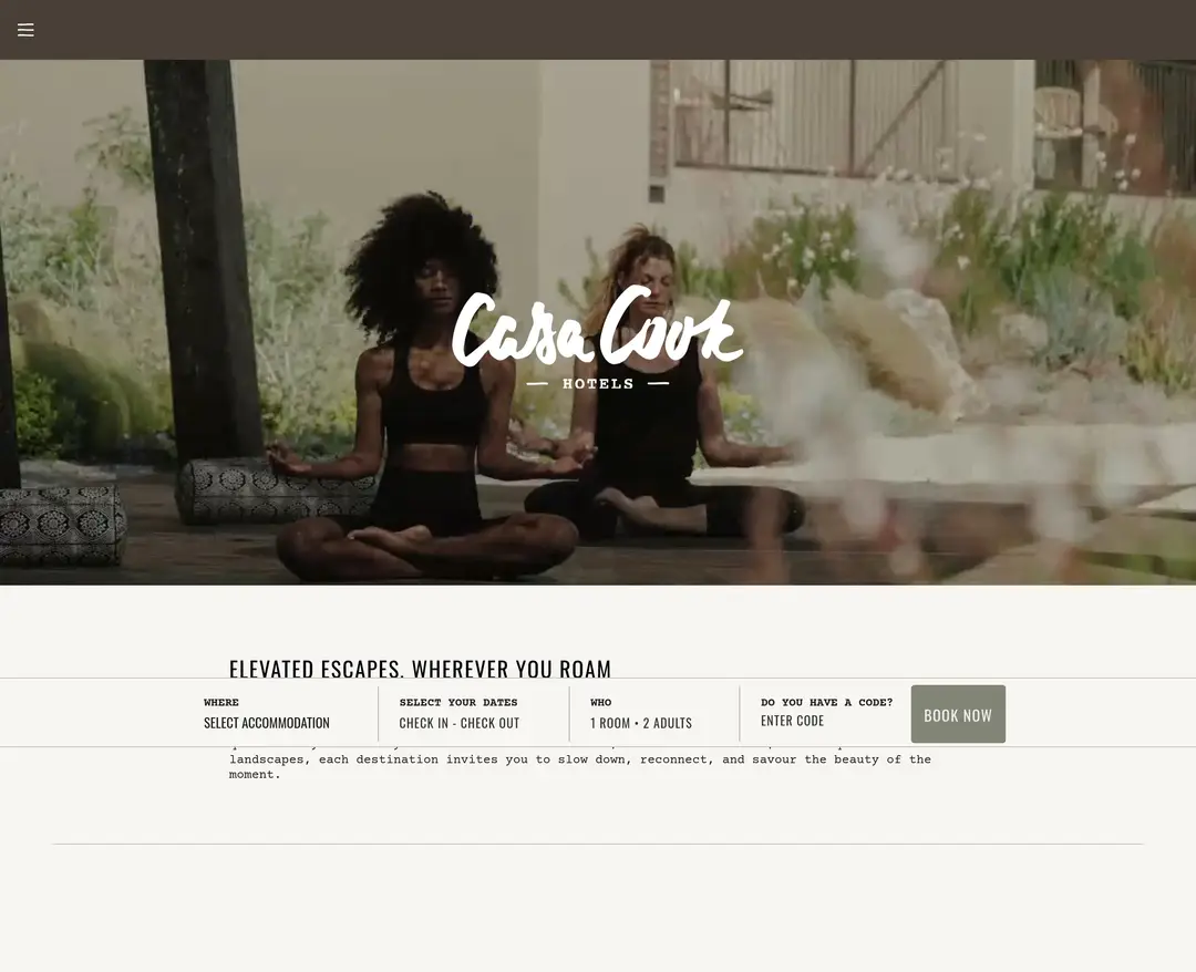Casa Cook — 여행/호텔 플랫폼 웹사이트 디자인 레퍼런스