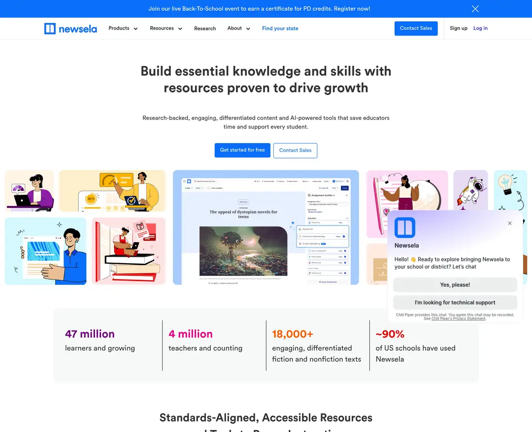 Newsela — 교육 플랫폼 웹사이트 디자인 레퍼런스