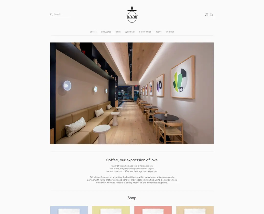 Haan Coffee — 카페/음식 쇼핑몰 웹사이트 디자인 레퍼런스