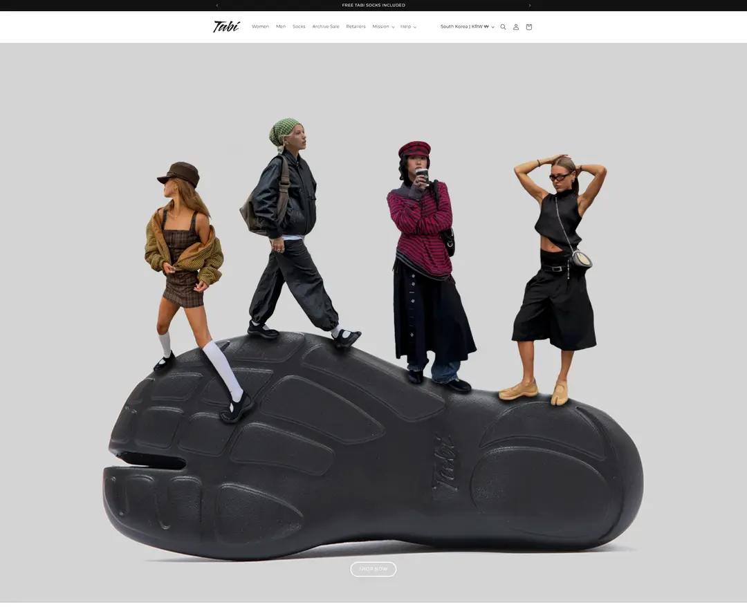 Tabi Footwear — 패션 쇼핑몰 웹사이트 디자인 레퍼런스