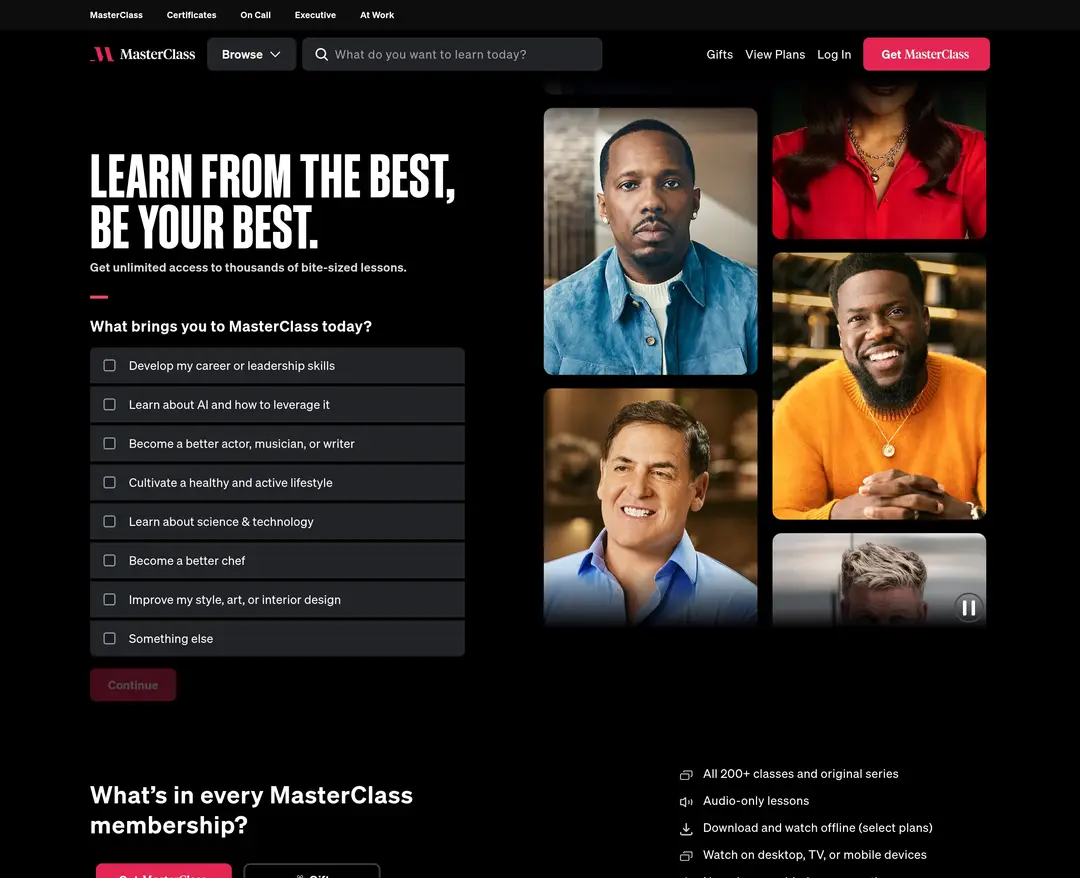 MasterClass — 교육 소개 웹사이트 디자인 레퍼런스