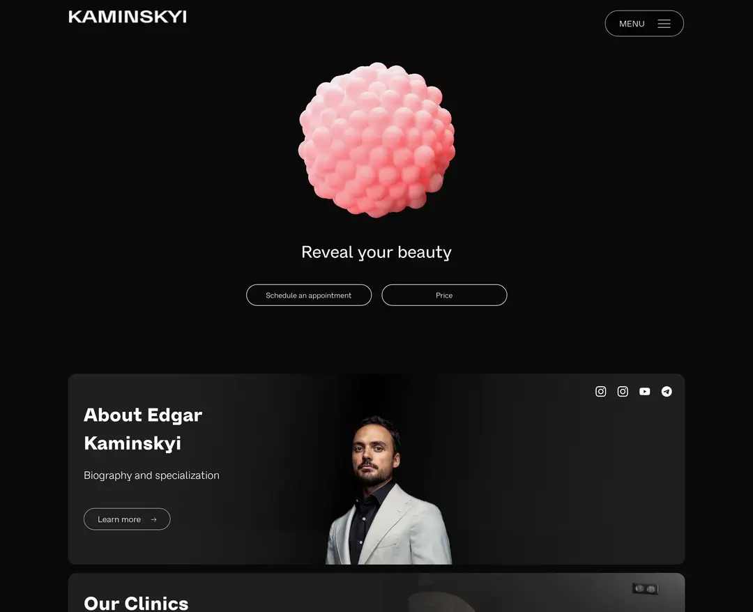 Kaminskyi — 병원/의료 소개 웹사이트 디자인 레퍼런스