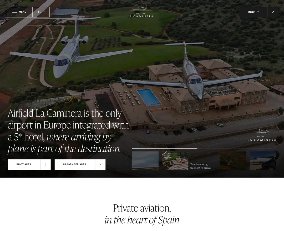 Airfield La Caminera — 여행/호텔 랜딩페이지 웹사이트 디자인 레퍼런스