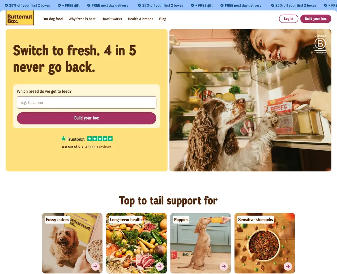 Butternut Box — 반려동물 쇼핑몰 웹사이트 디자인 레퍼런스