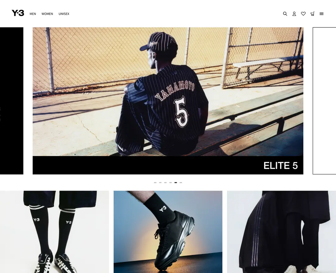 Y-3 — 패션 쇼핑몰 웹사이트 디자인 레퍼런스