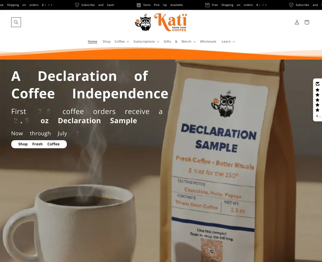 Katï Coffee — 카페/음식 쇼핑몰 웹사이트 디자인 레퍼런스