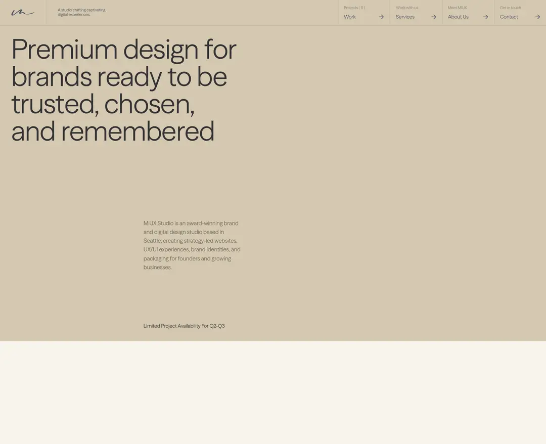 MIUX Studio — 기타 포트폴리오 웹사이트 디자인 레퍼런스