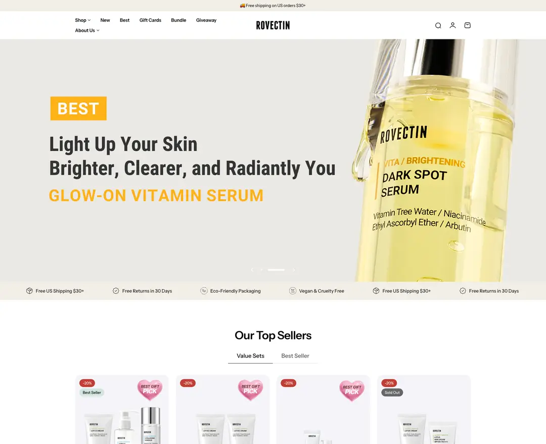 Rovectin — 화장품 쇼핑몰 웹사이트 디자인 레퍼런스